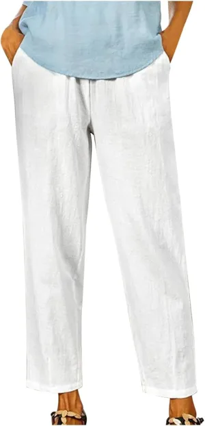 Wide Leg Pants Woman Vintage Loose Cotton Linen Summer Beach Pants Capris Pants Casual Plus Size Palazzo Long Lounge Trousers