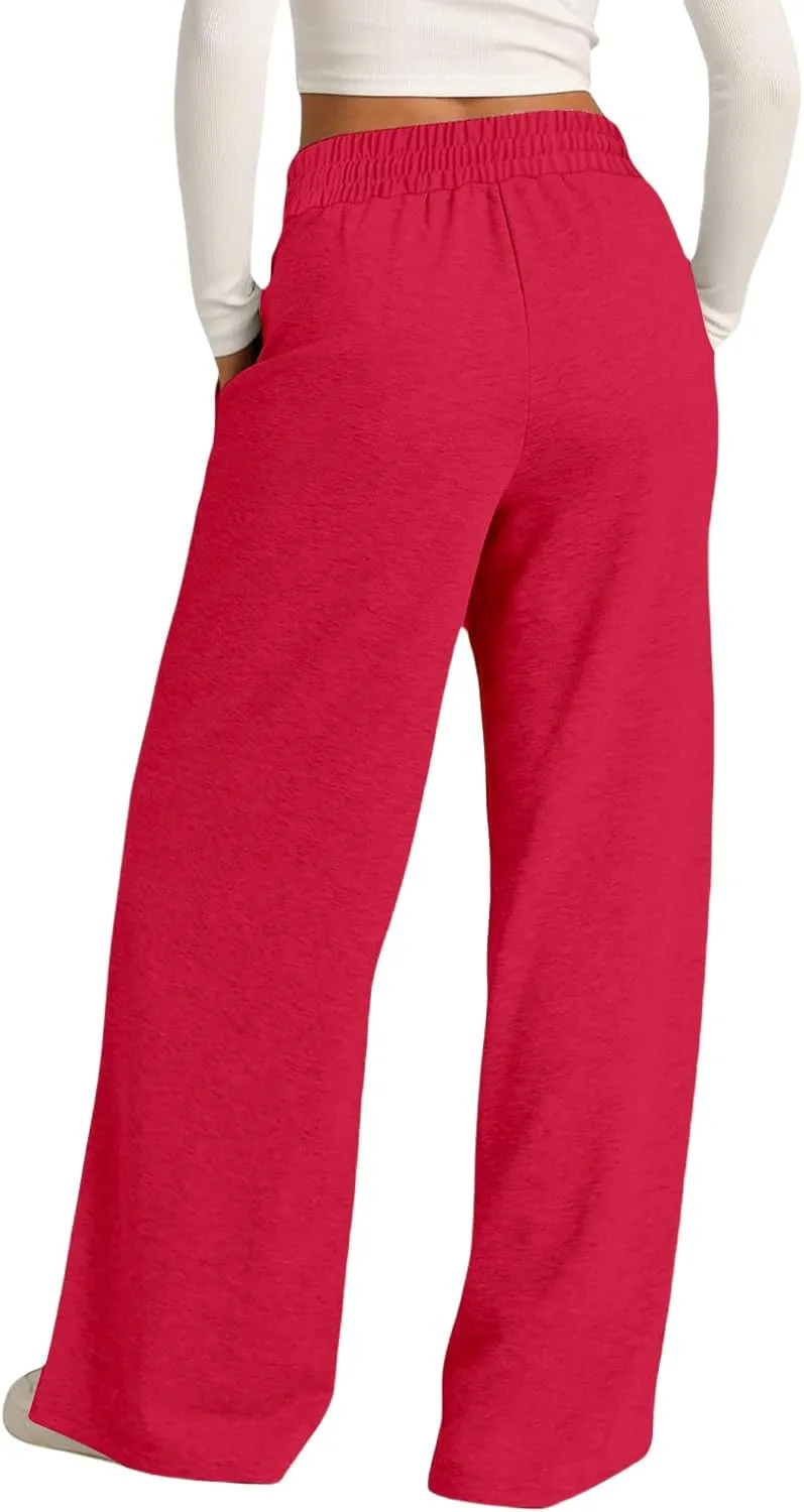 Wide Leg Sweatpants Women Elastic Drawstring Straight Leg Lounge Pants Casual Comfy Athletic Flare Joggers Trousers