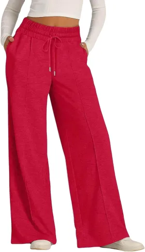 Wide Leg Sweatpants Women Elastic Drawstring Straight Leg Lounge Pants Casual Comfy Athletic Flare Joggers Trousers