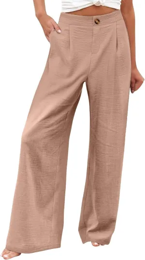 Wide Leg Trousers Pants for Women High Elastic Waisted in The Back Business Work Button Long Casual Pants Palazzo Plus