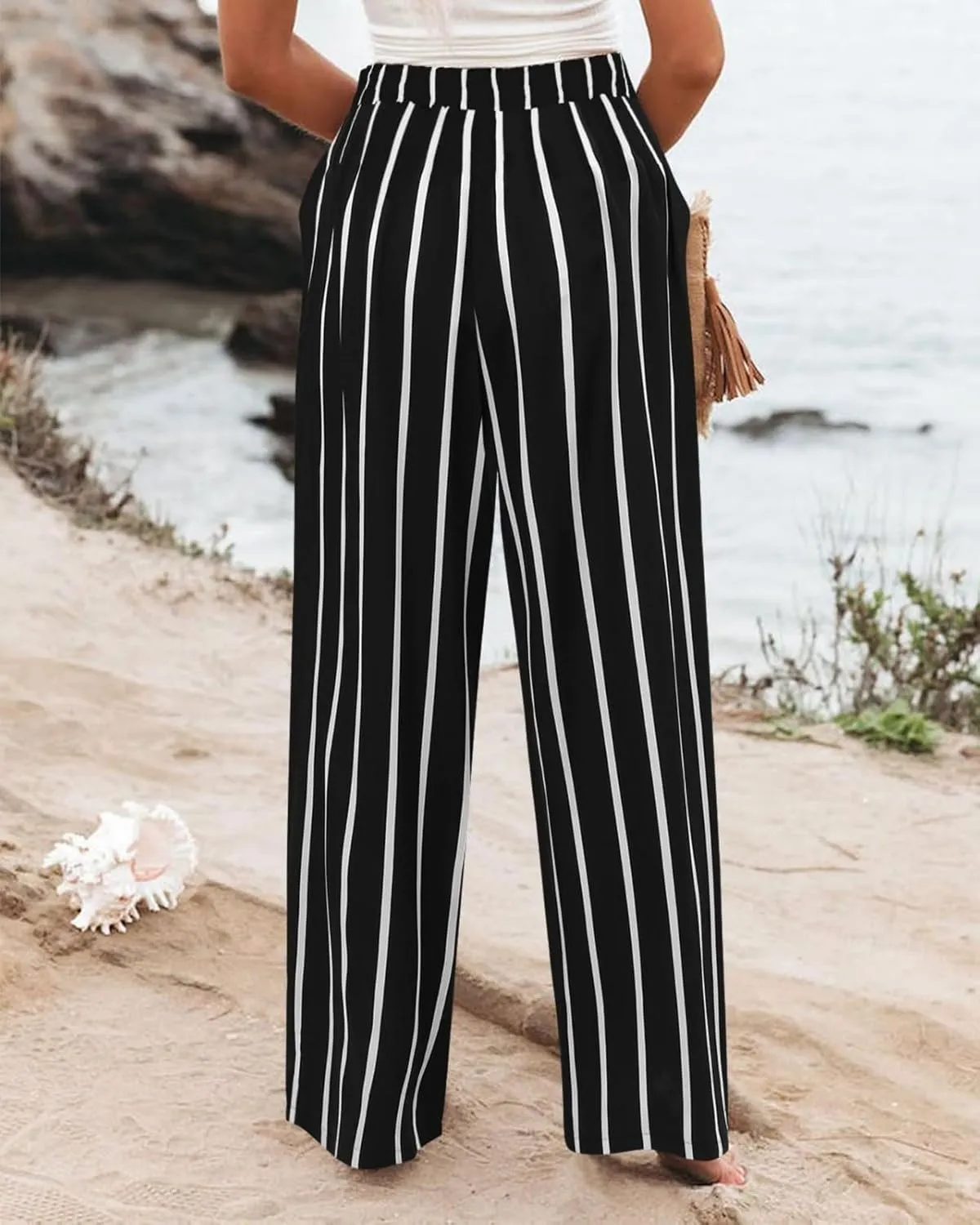 Wide Leg Trousers Pants for Women High Elastic Waisted in The Back Business Work Button Long Casual Pants Palazzo Plus