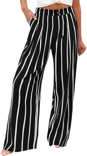 Wide Leg Trousers Pants for Women High Elastic Waisted in The Back Business Work Button Long Casual Pants Palazzo Plus