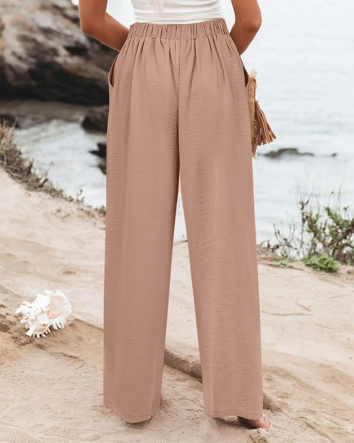 Wide Leg Trousers Pants for Women High Elastic Waisted in The Back Business Work Button Long Casual Pants Palazzo Plus