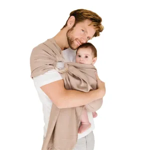 WildBird - Ring Sling Baby Carrier - Newborn to Up to 35 lbs - for Moms, Dads & Caregivers - 100% Natural European Linen Fibers - Versatile & Adjustable - 74” Size - Desert Lark Fabric & Gold Ring