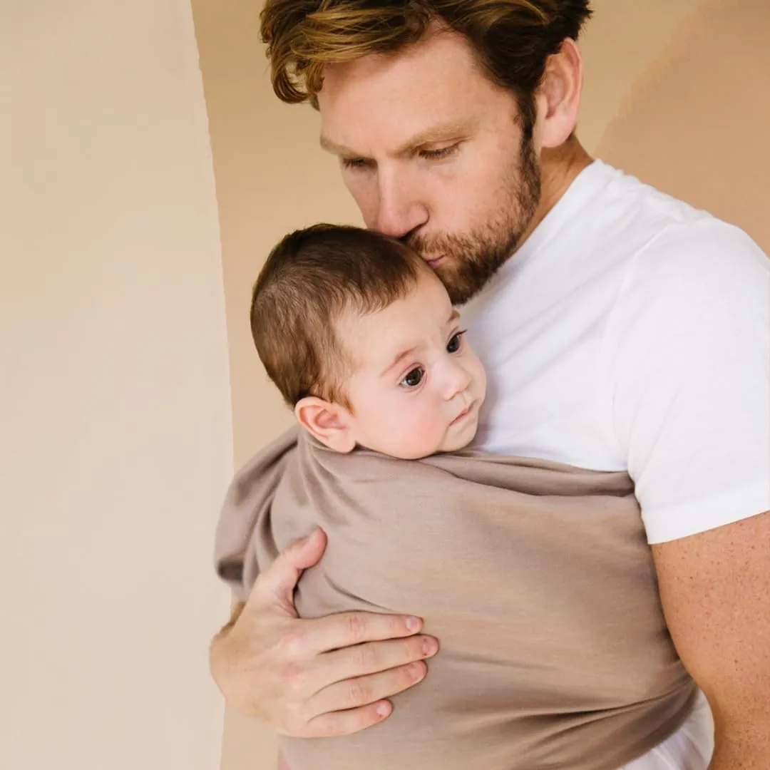WildBird - Ring Sling Baby Carrier - Newborn to Up to 35 lbs - for Moms, Dads & Caregivers - 100% Natural European Linen Fibers - Versatile & Adjustable - 74” Size - Desert Lark Fabric & Gold Ring