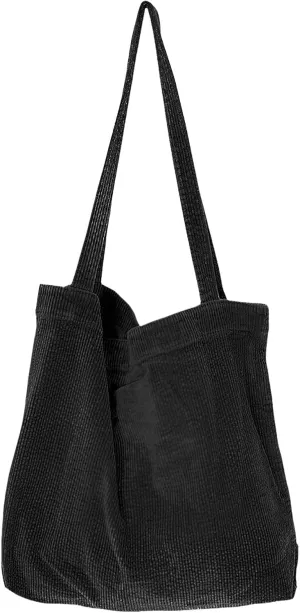 WITERY Corduroy Tote Bag for Women - Casual Zipper Closure Large Hobo Bag with Inner Pockets, Ladies Corduroy Handbags Purse