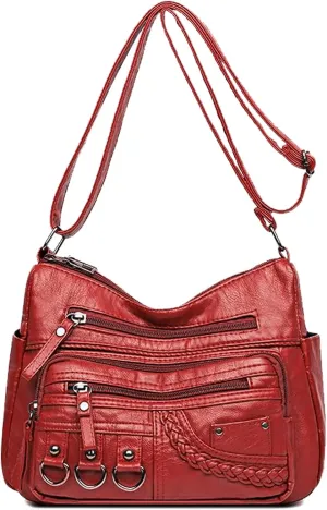 WITERY Crossboby Bag for Women - Soft PU Leather Multi-Pocket Shoulder Bag Handbag with Adjustable Strap