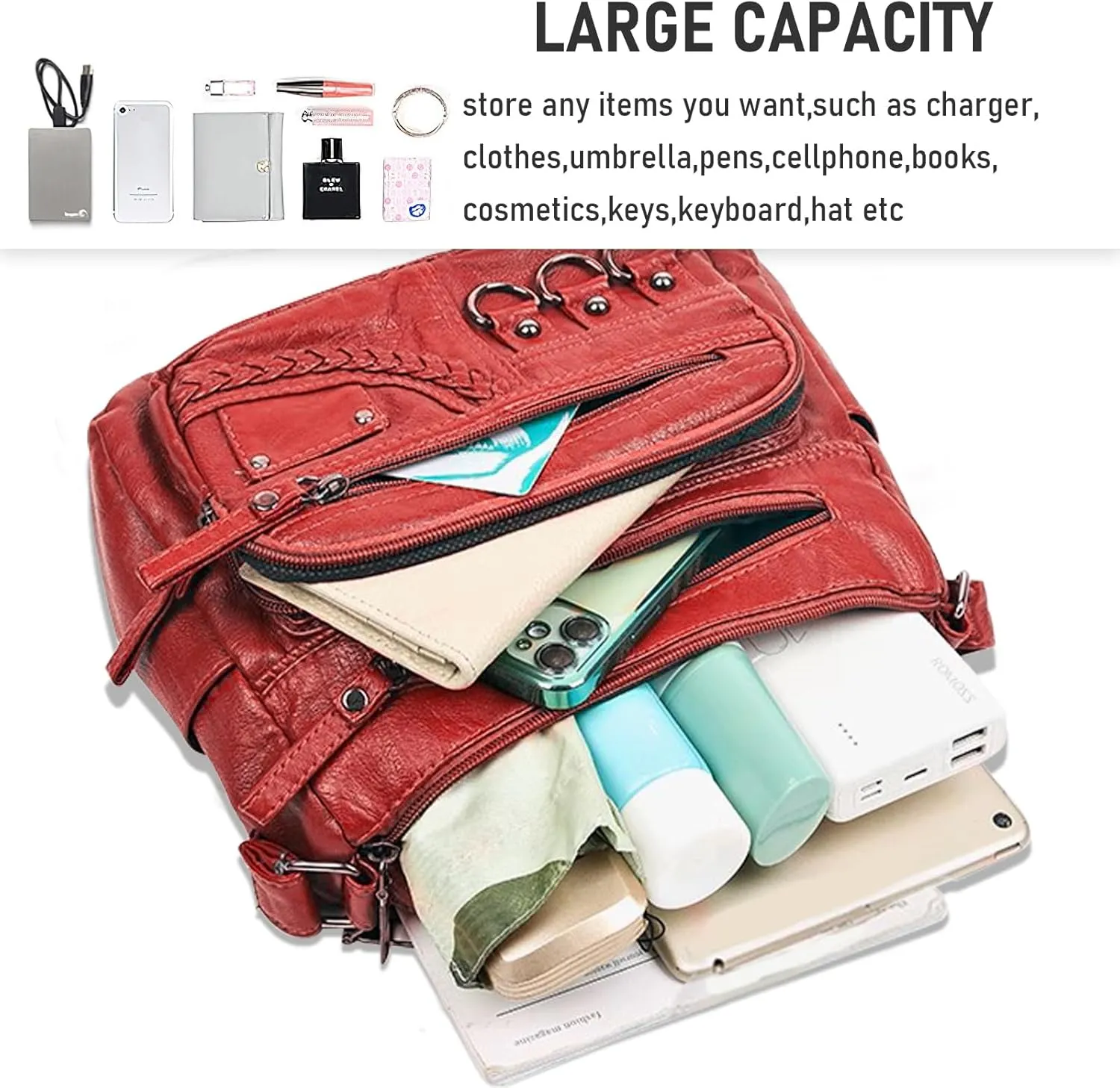 WITERY Crossboby Bag for Women - Soft PU Leather Multi-Pocket Shoulder Bag Handbag with Adjustable Strap