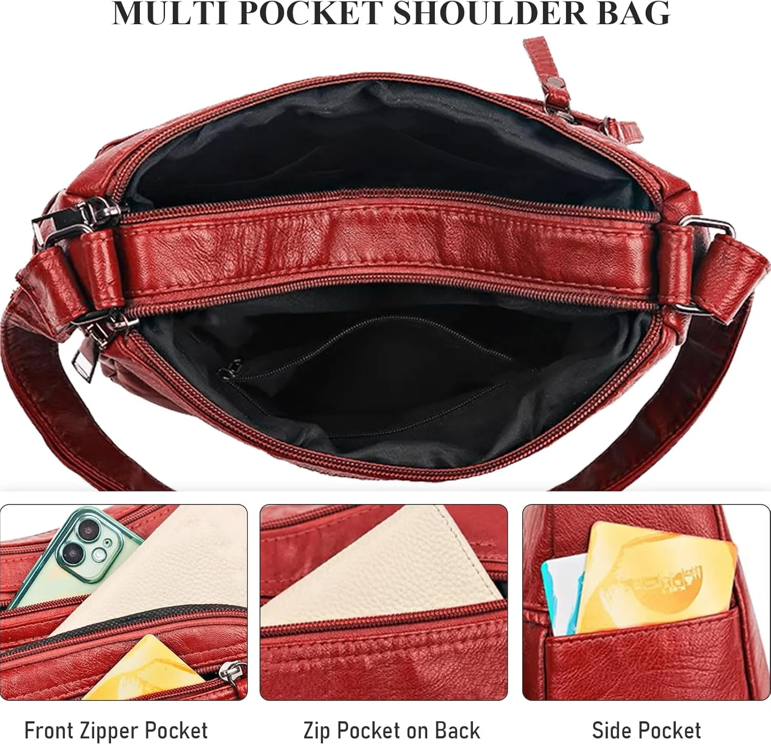 WITERY Crossboby Bag for Women - Soft PU Leather Multi-Pocket Shoulder Bag Handbag with Adjustable Strap