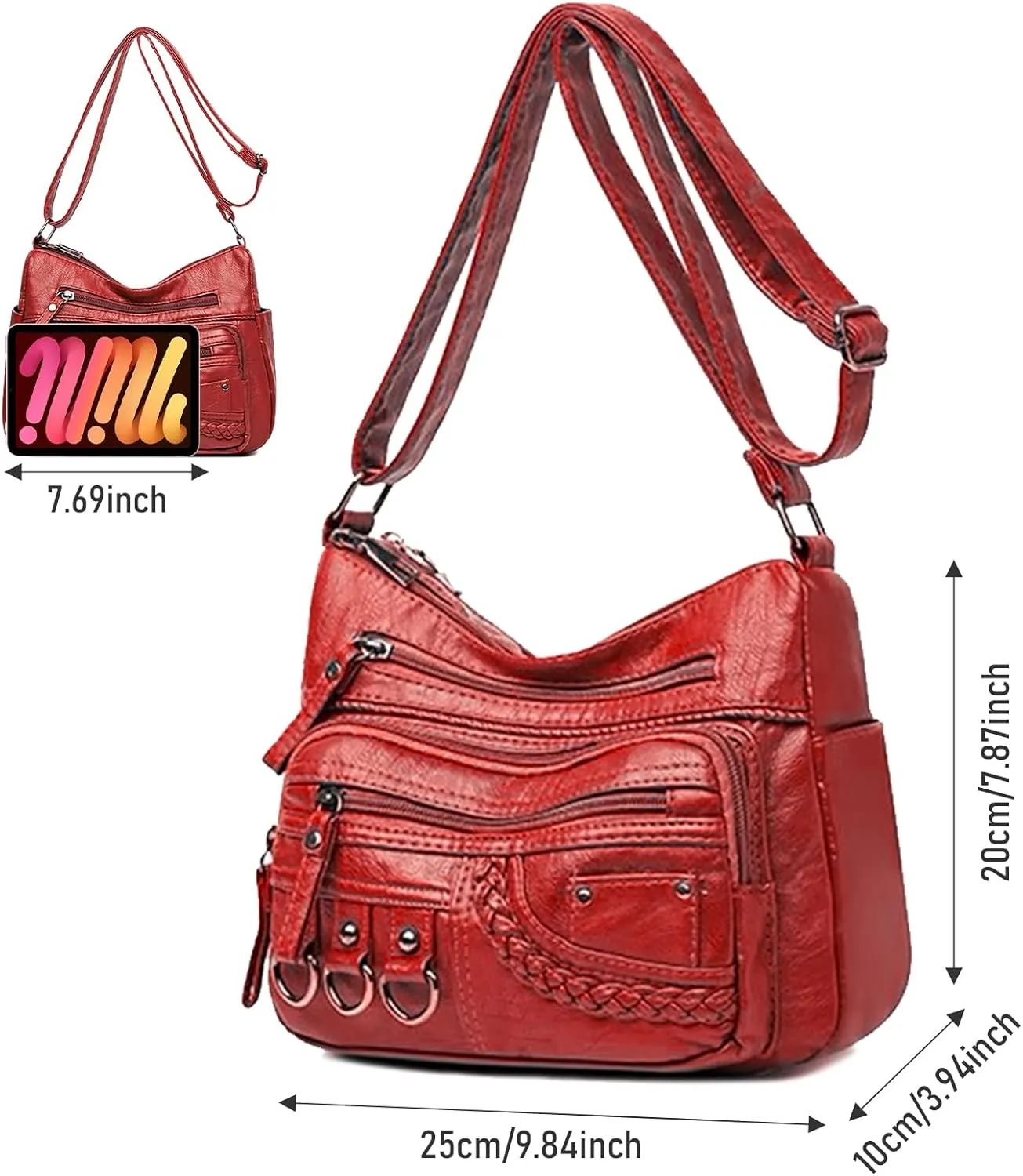WITERY Crossboby Bag for Women - Soft PU Leather Multi-Pocket Shoulder Bag Handbag with Adjustable Strap