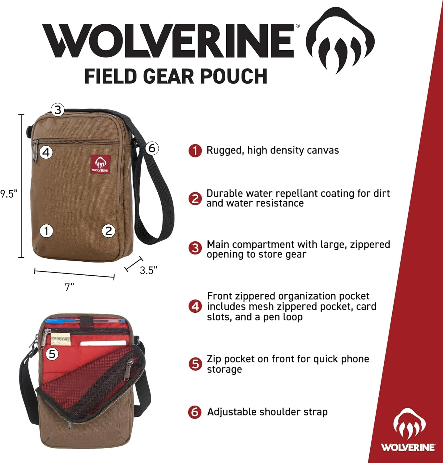 Wolverine Field Gear Bag | Sling | Crossbody | EDC | Organized | Outdoor | Durable | Polyester Canvas