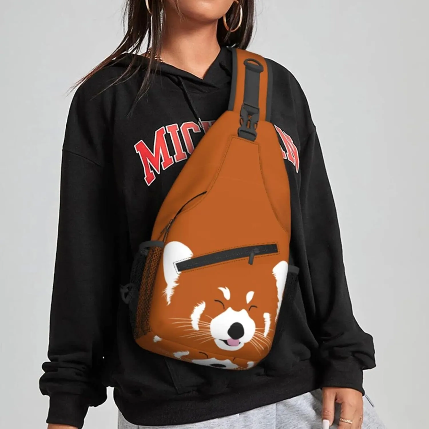 Women Adorable Red Panda Orange Crossbody Sling Backpack for Men Chest Bag Shoulder Bag Lightweight One Strap Backpack Travel Outdoor Daypack