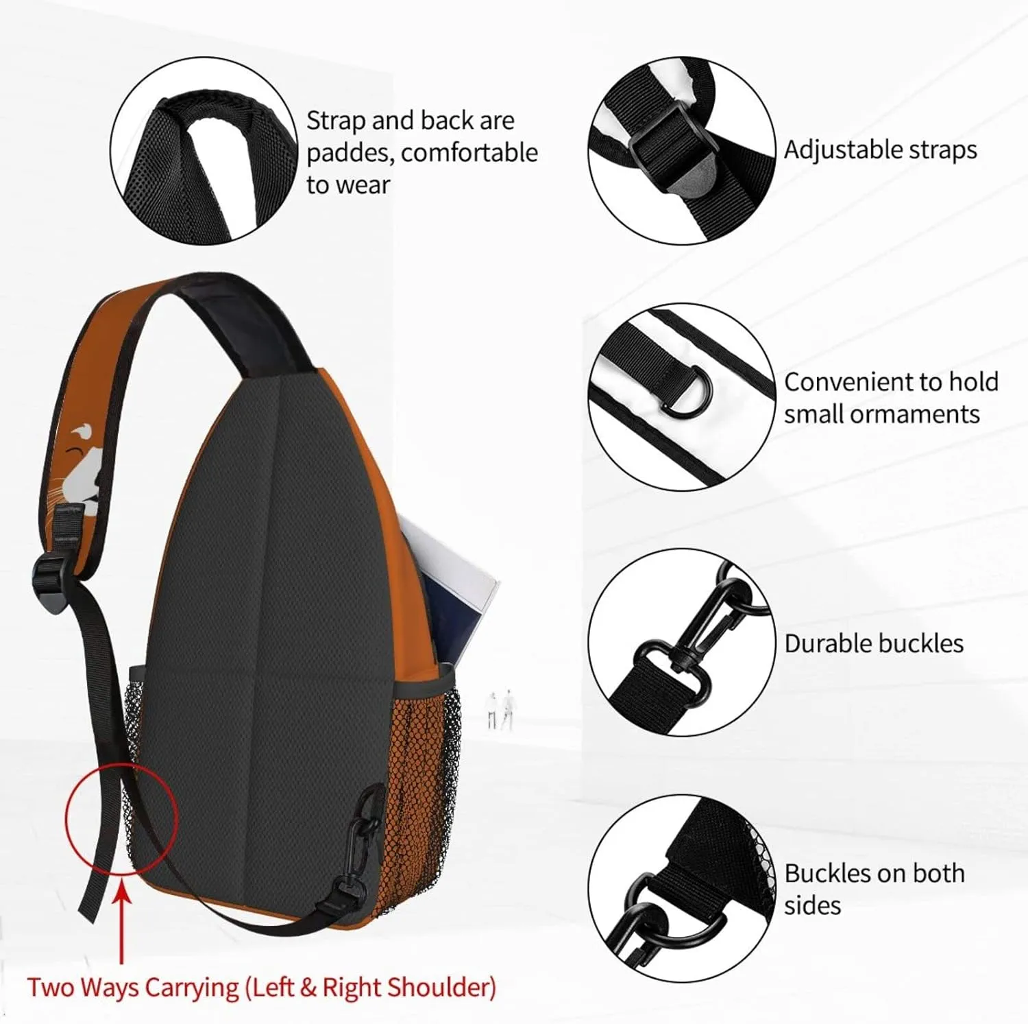 Women Adorable Red Panda Orange Crossbody Sling Backpack for Men Chest Bag Shoulder Bag Lightweight One Strap Backpack Travel Outdoor Daypack