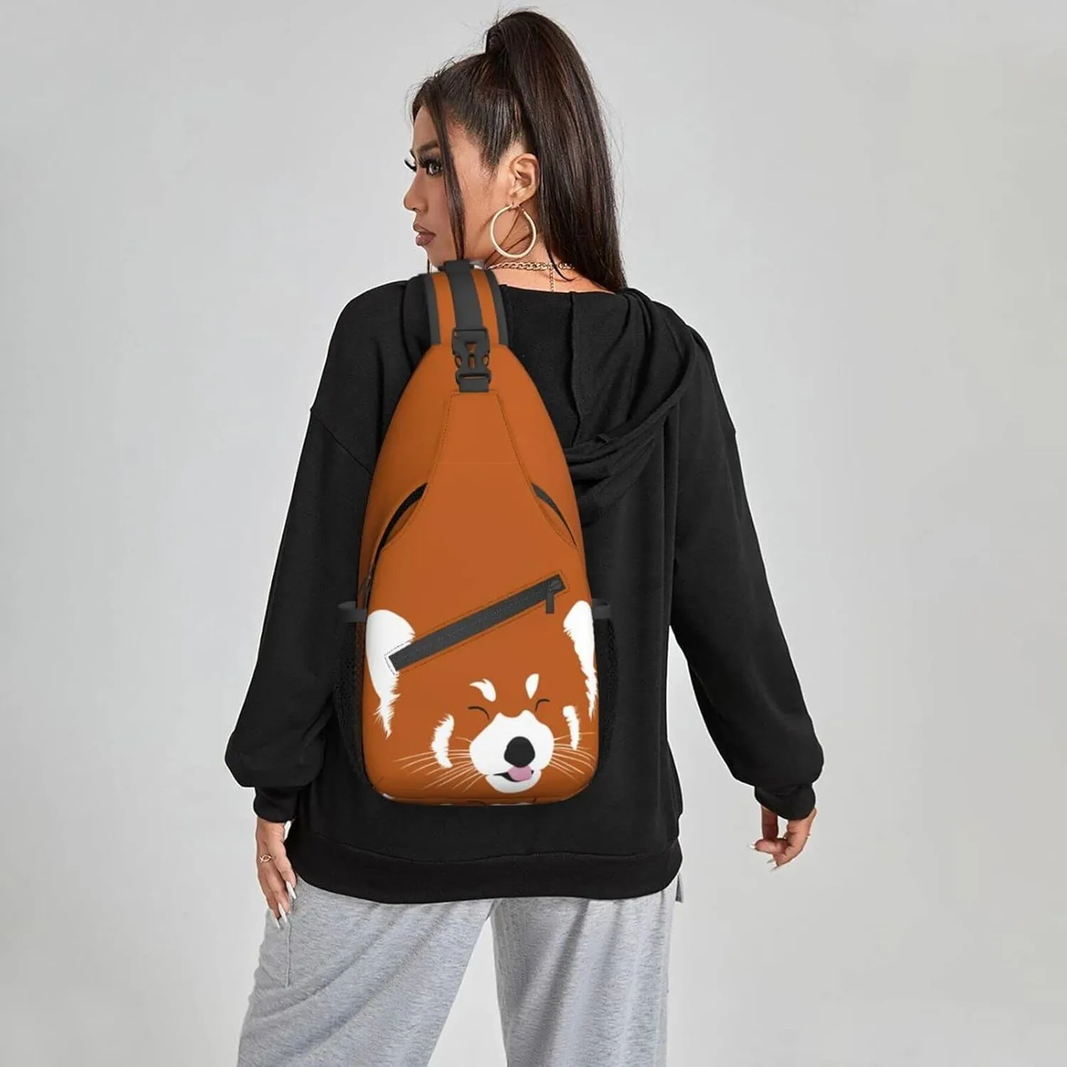 Women Adorable Red Panda Orange Crossbody Sling Backpack for Men Chest Bag Shoulder Bag Lightweight One Strap Backpack Travel Outdoor Daypack