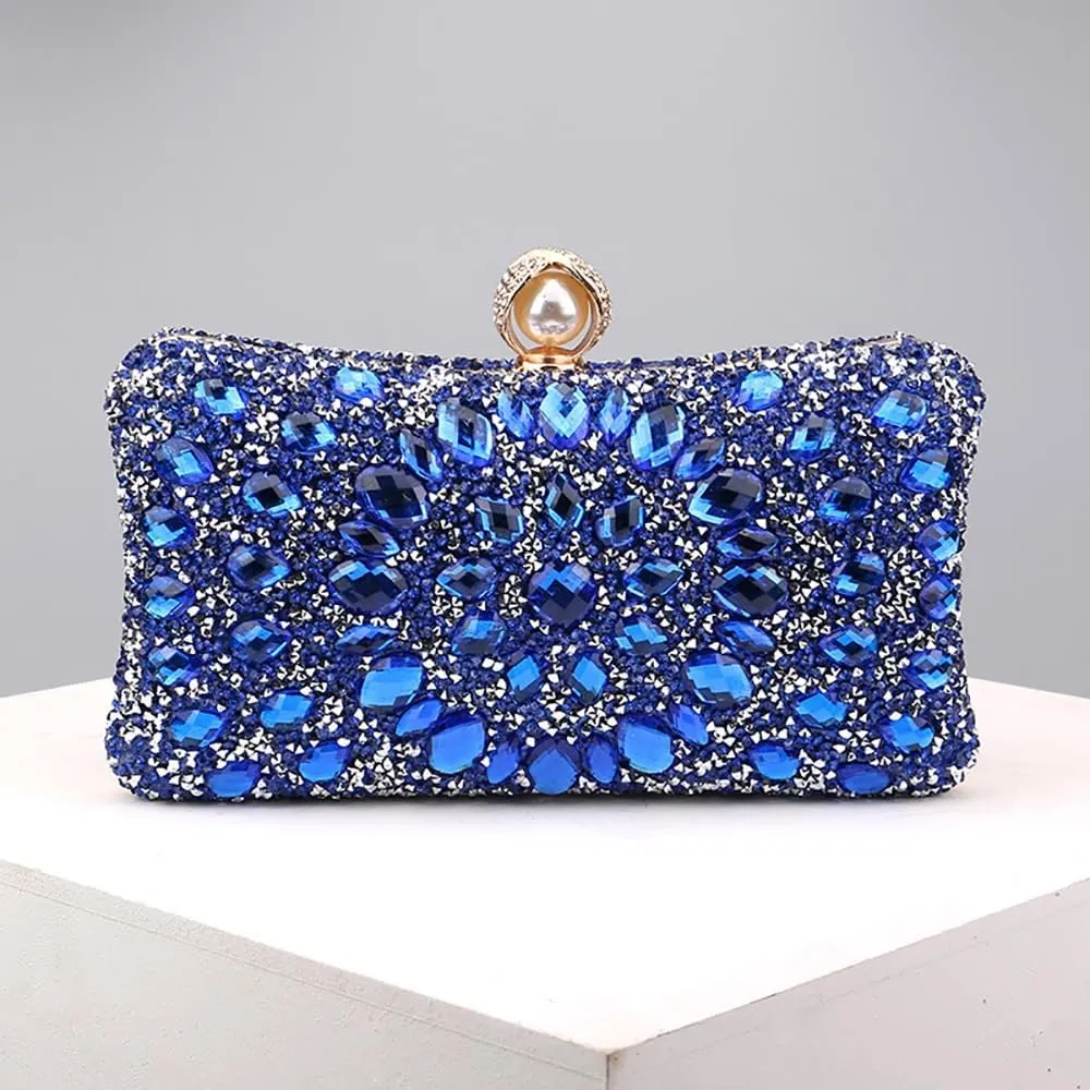 Women Clutches Purses Crystal Rhinestone Evening Handbag Shoulder Bag for Wedding Party with Chain