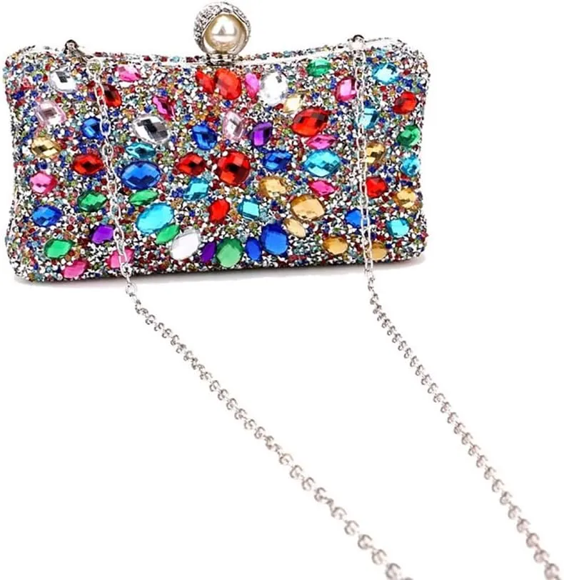 Women Clutches Purses Crystal Rhinestone Evening Handbag Shoulder Bag for Wedding Party with Chain