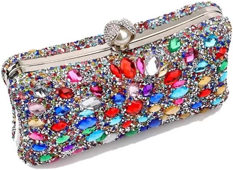 Women Clutches Purses Crystal Rhinestone Evening Handbag Shoulder Bag for Wedding Party with Chain