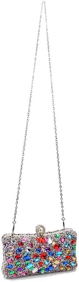 Women Clutches Purses Crystal Rhinestone Evening Handbag Shoulder Bag for Wedding Party with Chain