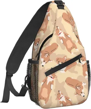 Women Cute Corgi Sleeping Dogs Crossbody Sling Backpack for Men Chest Bag Shoulder Bag Lightweight One Strap Backpack Travel Outdoor Daypack