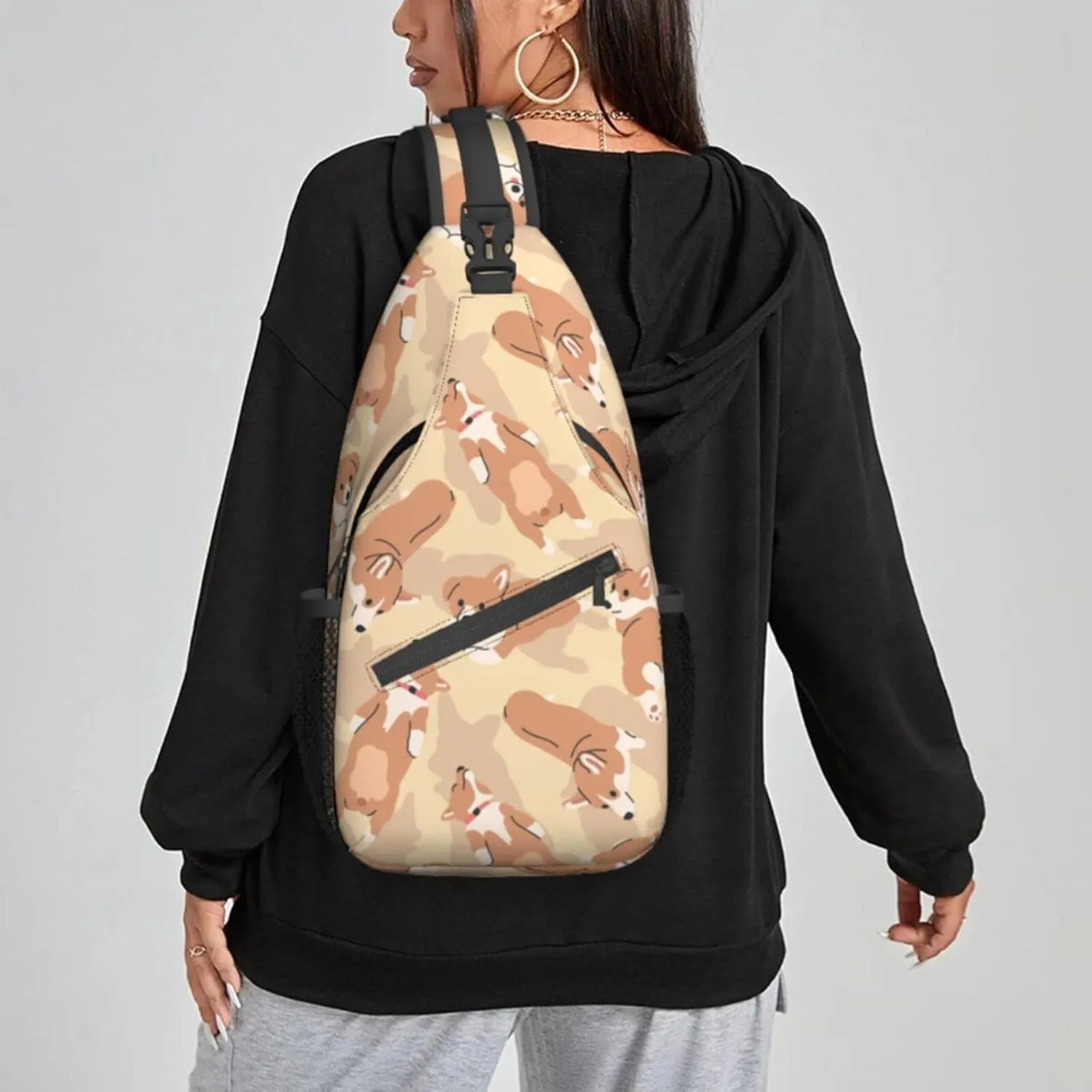 Women Cute Corgi Sleeping Dogs Crossbody Sling Backpack for Men Chest Bag Shoulder Bag Lightweight One Strap Backpack Travel Outdoor Daypack