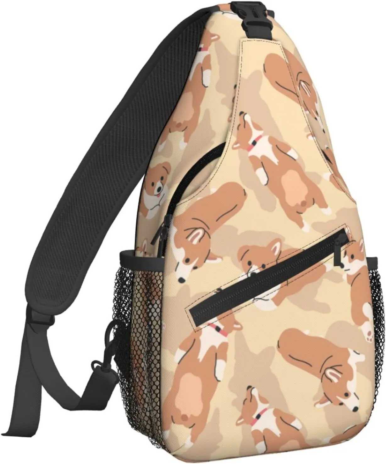 Women Cute Corgi Sleeping Dogs Crossbody Sling Backpack for Men Chest Bag Shoulder Bag Lightweight One Strap Backpack Travel Outdoor Daypack