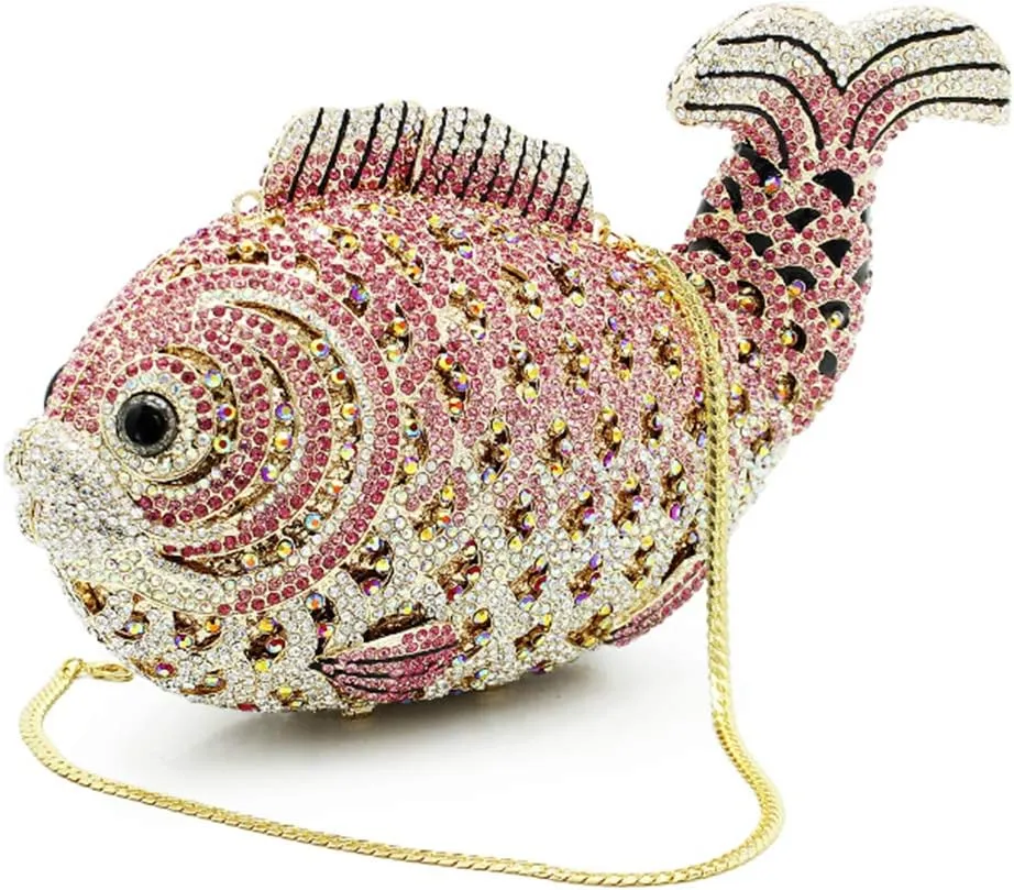 Women Evening-Bag Chain Wedding Ladies Clutch-Purse Diamond Luxury Handbag Rhinestone Fish