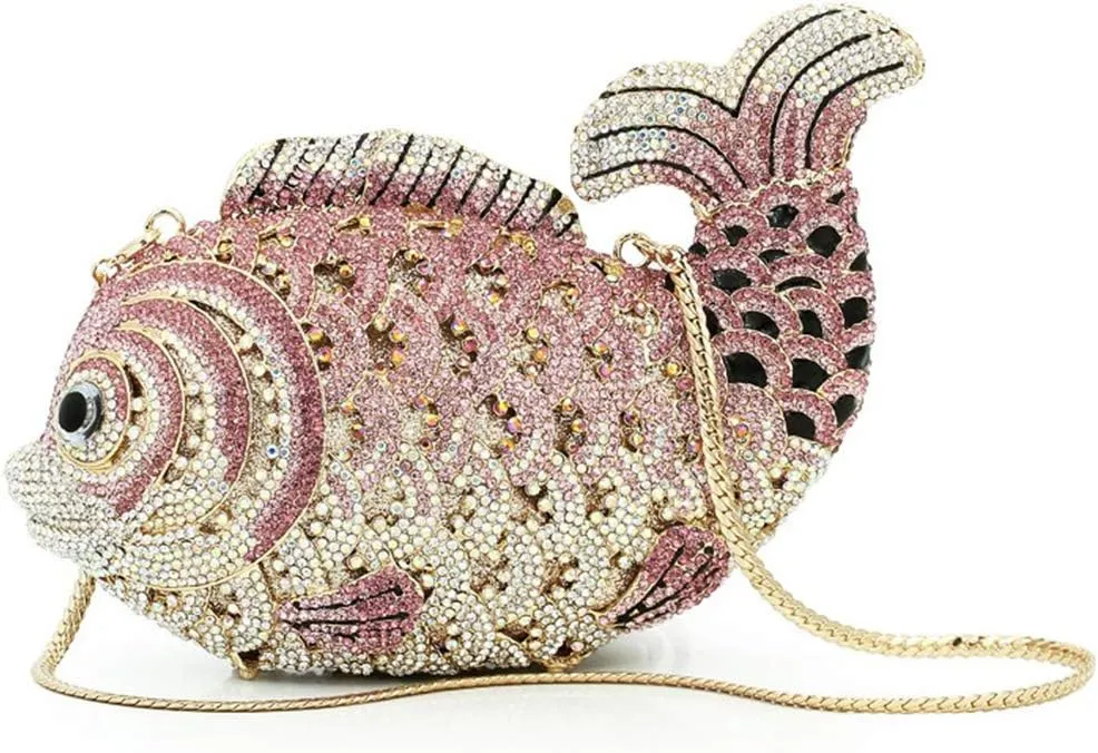 Women Evening-Bag Chain Wedding Ladies Clutch-Purse Diamond Luxury Handbag Rhinestone Fish