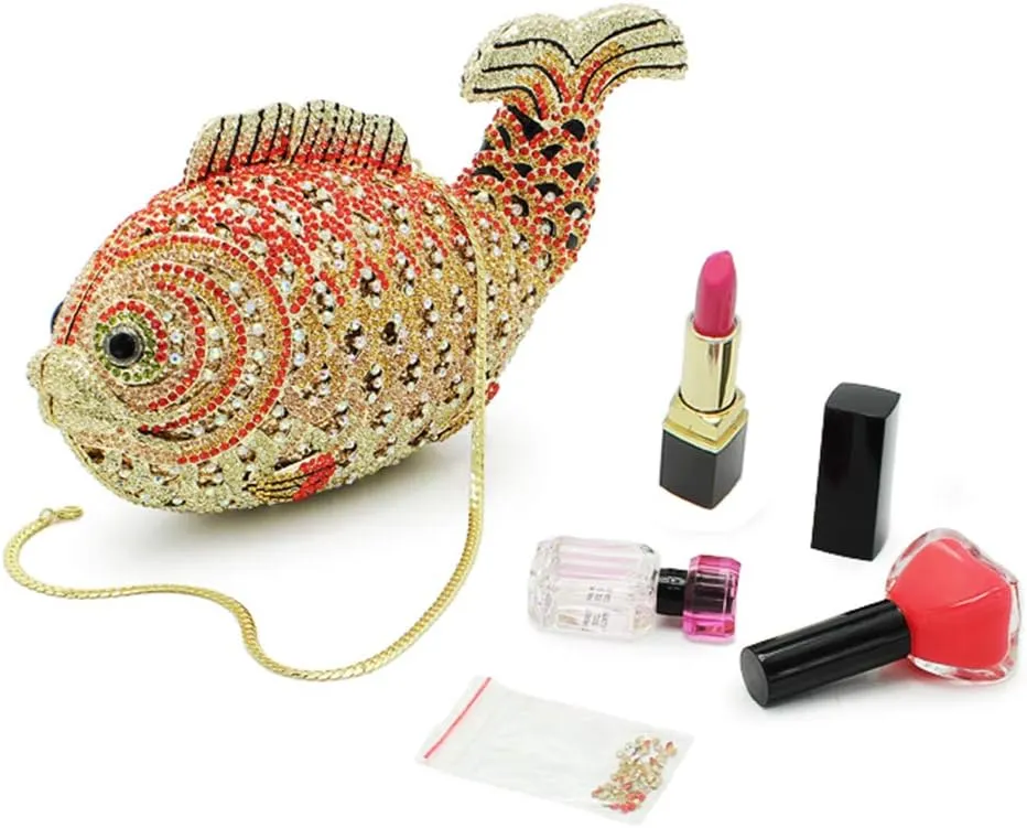 Women Evening-Bag Chain Wedding Ladies Clutch-Purse Diamond Luxury Handbag Rhinestone Fish