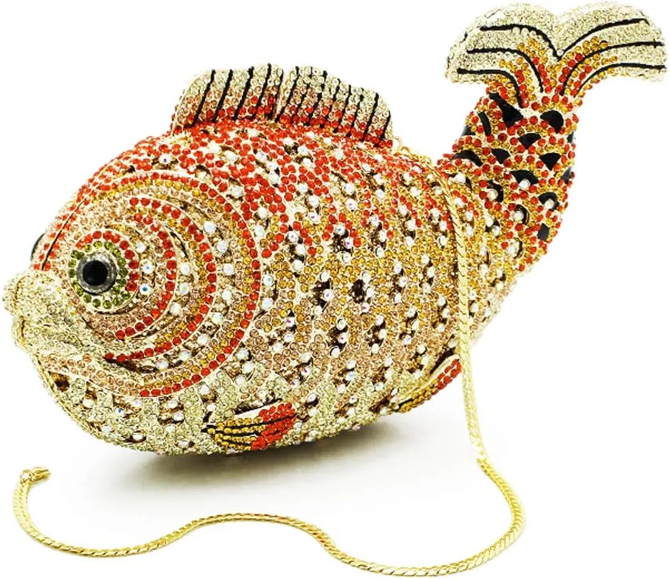 Women Evening-Bag Chain Wedding Ladies Clutch-Purse Diamond Luxury Handbag Rhinestone Fish