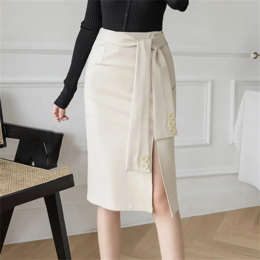 Women Korean Fashion High Waist Bodycon Pencil Skirts Office Elastic Sexy Midi Skirt