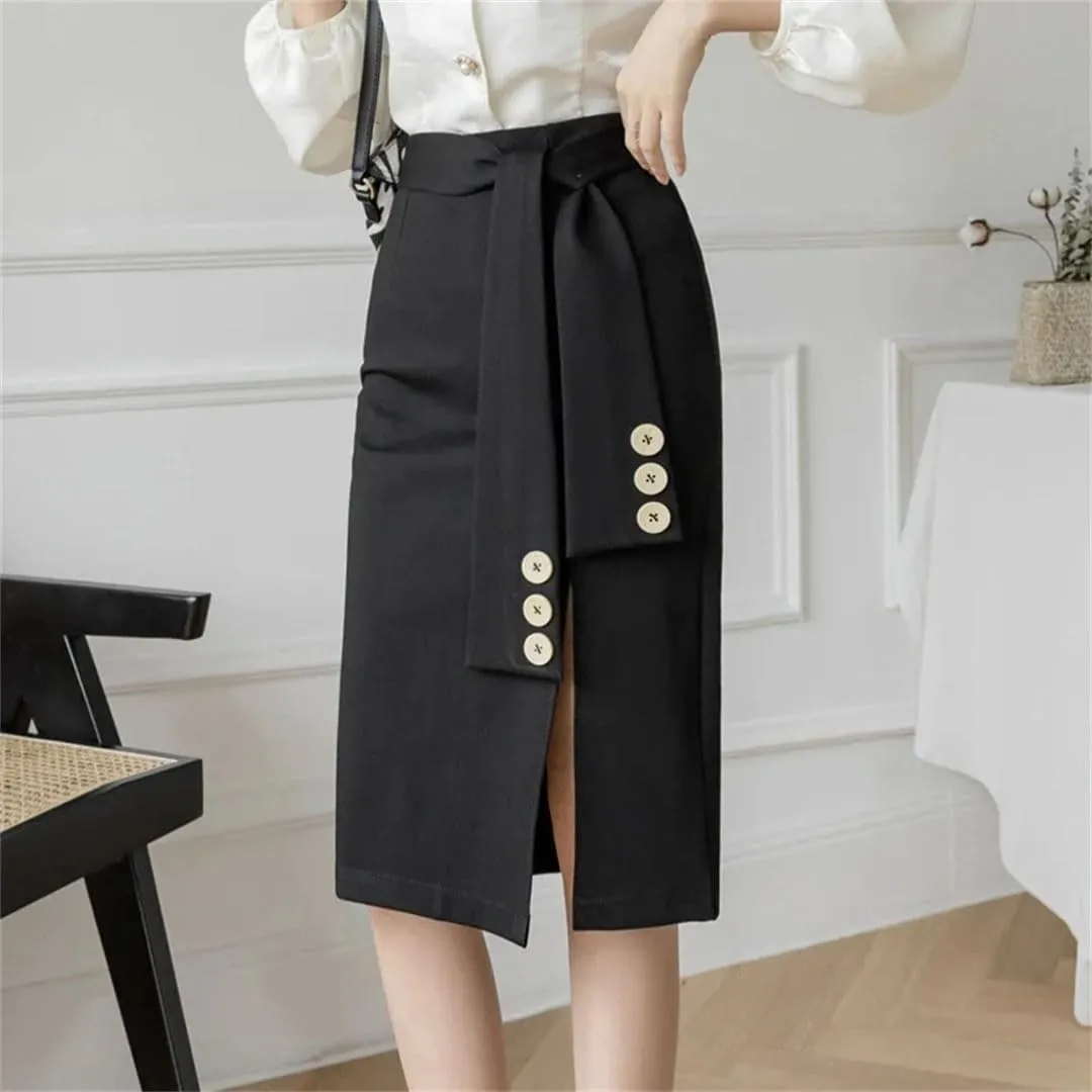 Women Korean Fashion High Waist Bodycon Pencil Skirts Office Elastic Sexy Midi Skirt