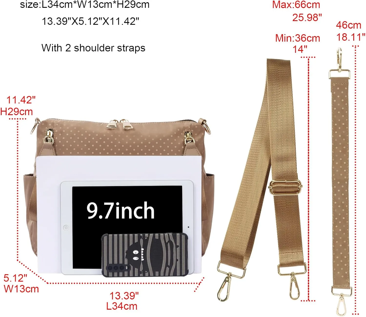 Women Nylon Crossbody Bag Hobo Tote Bag Large Capacity Anti-theft Lightweight Travel Shoulder Bag