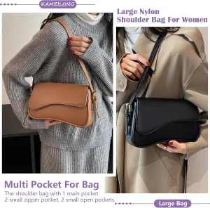 Women Saddle Shoulder Bag Y2K Trendy Vegan Leather Purse Retro Hobo Handbags Zipper Clutch with 2 Removable Strap