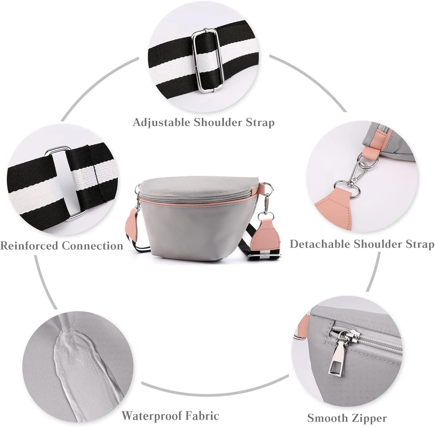 Women Shoulder Sling Bag Nylon Chest Purses Waterproof Lightweight Crossbody Bag