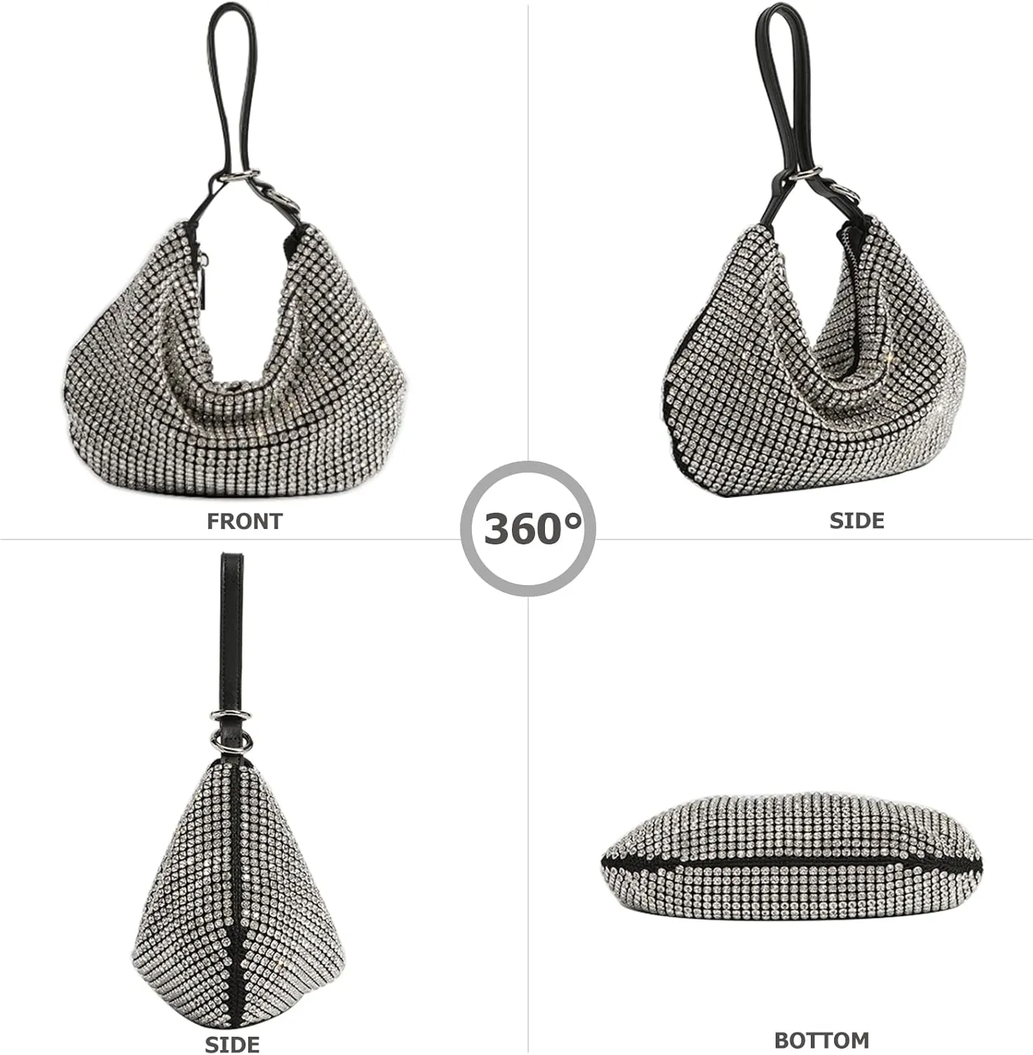 Women Sparkly Rhinestone Purse Tassel Crystal Diamond Crossbody Bag Silver Chain Clutch for Evening Prom Party