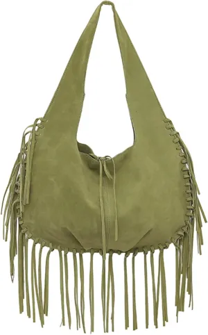 Women Vintage Suede Fringe Hobo Bag Tote Shoulder Bag Crossbody Bag and Hippie Western Cowgirl Purse Shoulder Bag