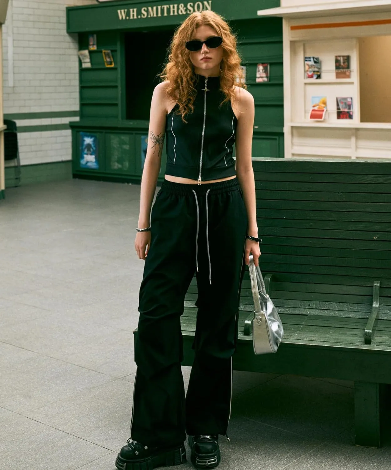 Women's Casual Parachute Pants Baggy Hiking Pants Drawstring Elastic Waist Track Y2K Trousers