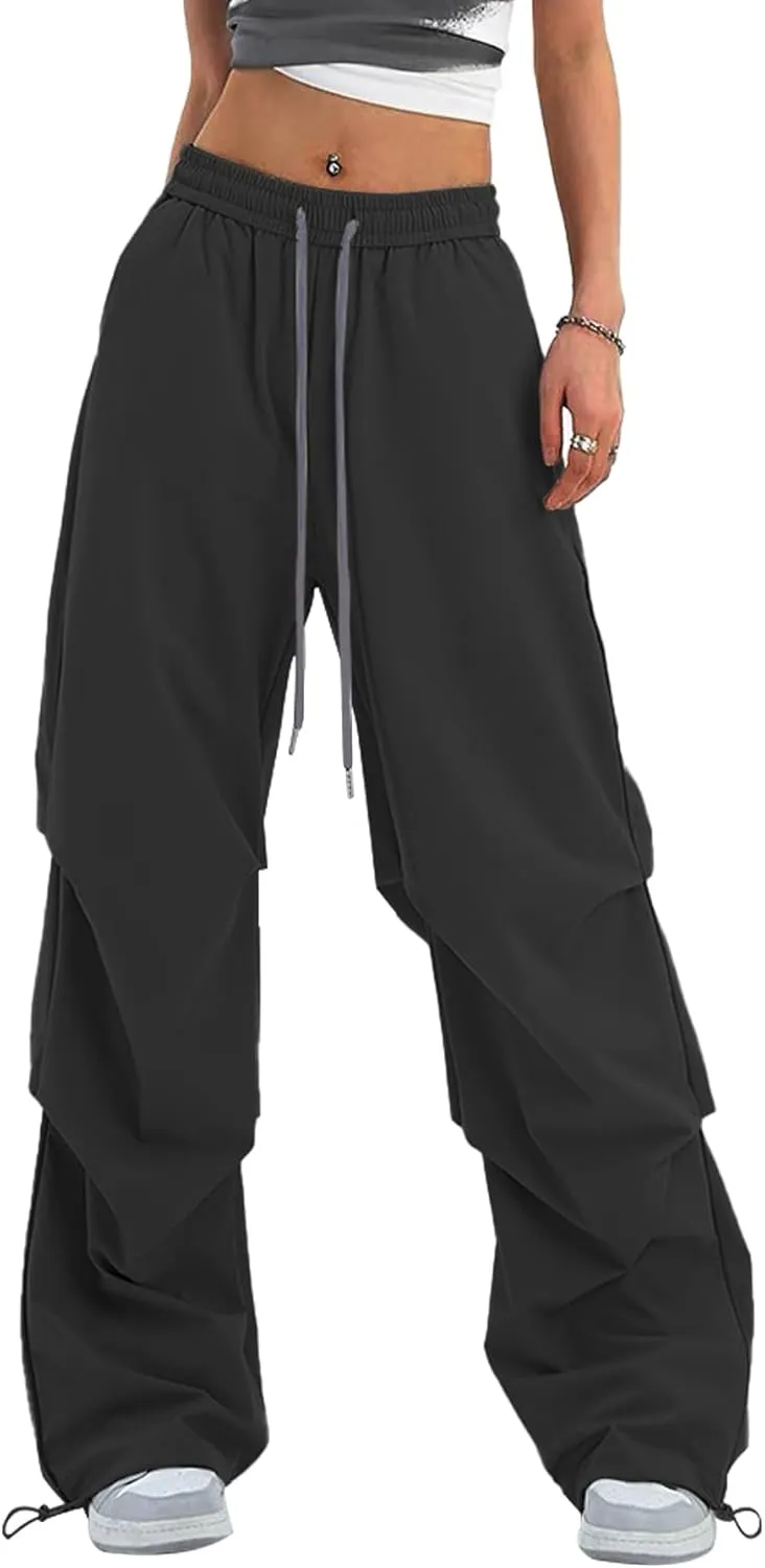 Women's Casual Parachute Pants Baggy Hiking Pants Drawstring Elastic Waist Track Y2K Trousers