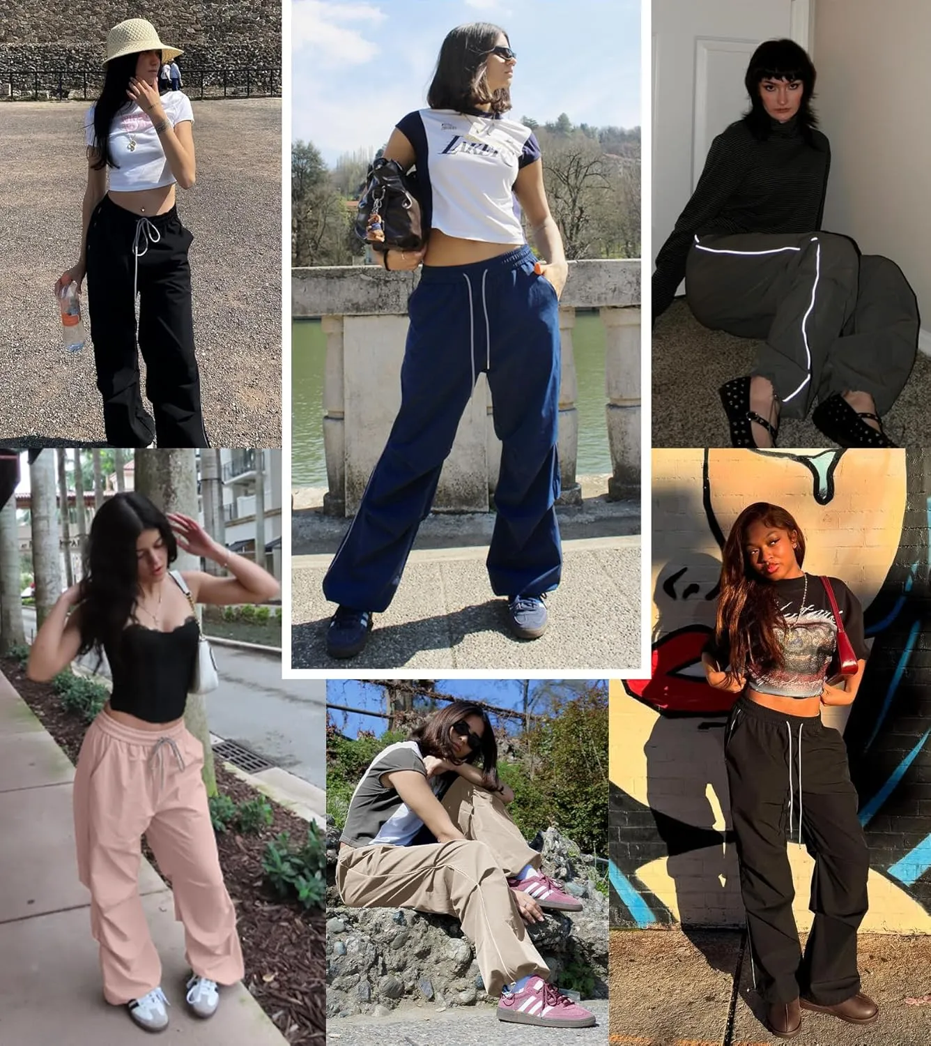 Women's Casual Parachute Pants Baggy Hiking Pants Drawstring Elastic Waist Track Y2K Trousers