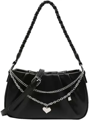 Women's Cloud Shoulder Bag Small PU Leather Totes Bag Fashion Pleated Purse Y2k Handbag Satchel with Chain