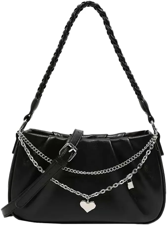 Women's Cloud Shoulder Bag Small PU Leather Totes Bag Fashion Pleated Purse Y2k Handbag Satchel with Chain
