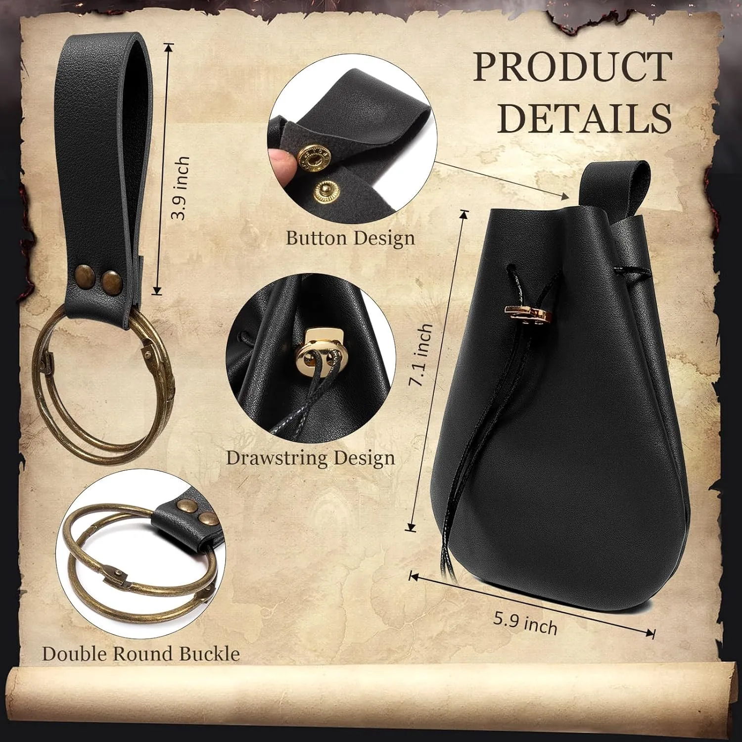 Womens Corset Belt Pouch Waist Bag Fanny Pack Phone Holder Coin Purse Skirt Hikes Loop Hook Medieval Renaissance Costume Sets (Black, L-Waist/32"-43")