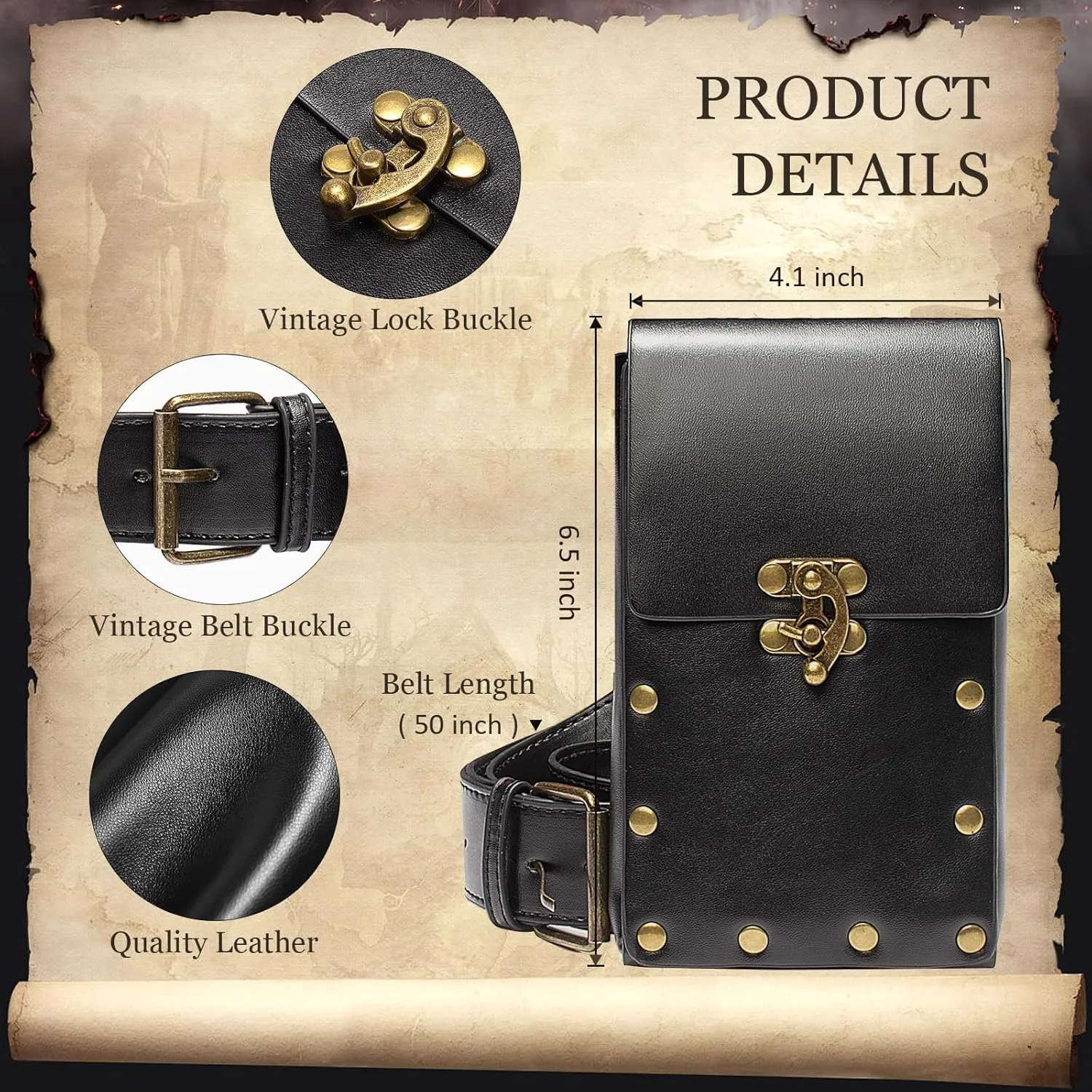Womens Corset Belt Pouch Waist Bag Fanny Pack Phone Holder Coin Purse Skirt Hikes Loop Hook Medieval Renaissance Costume Sets (Black, L-Waist/32"-43")