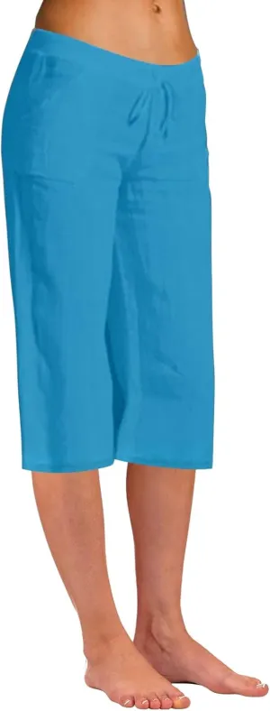 Women's Cotton and Linen Capris Summer Lounges Sweat Pants Loose Fit Plus Size Wide Leg Crop Pants with Pockets