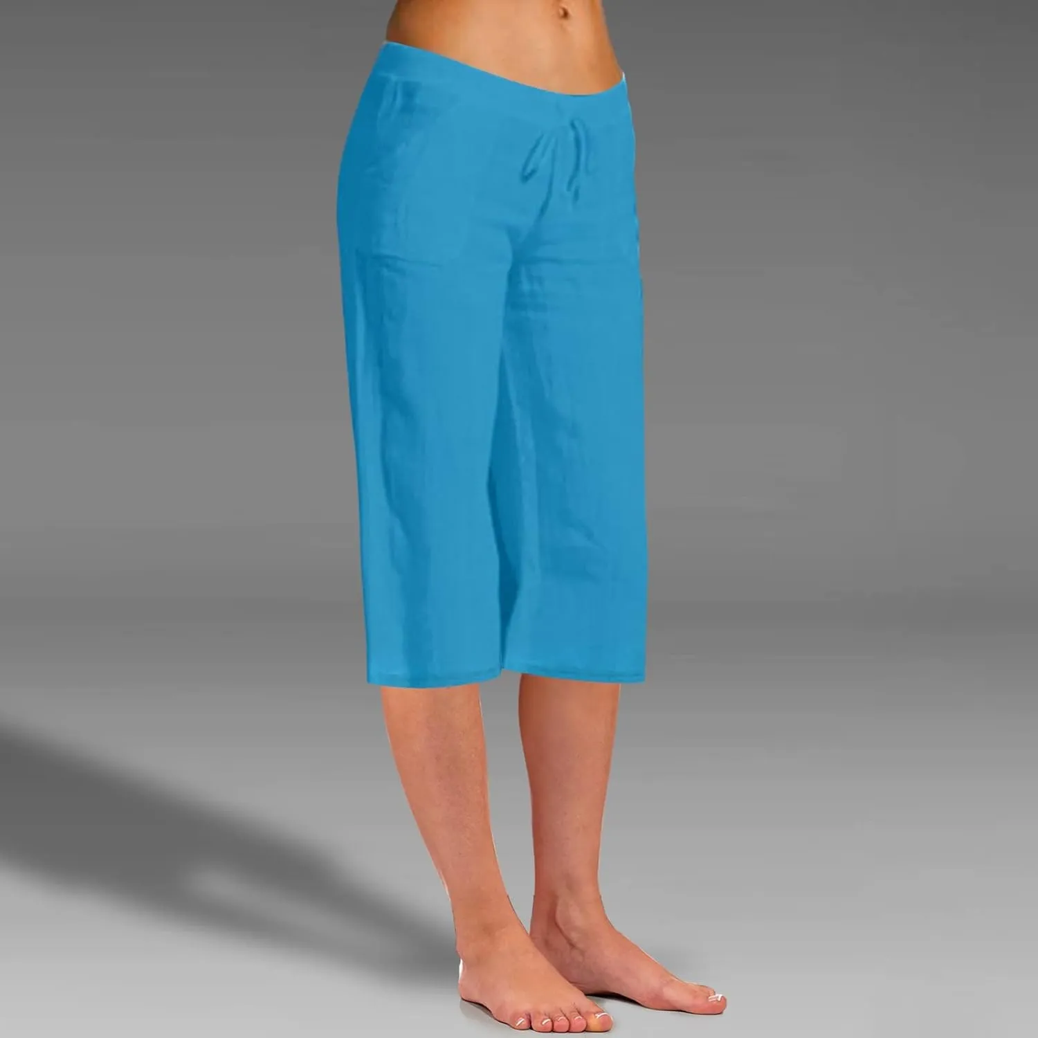 Women's Cotton and Linen Capris Summer Lounges Sweat Pants Loose Fit Plus Size Wide Leg Crop Pants with Pockets