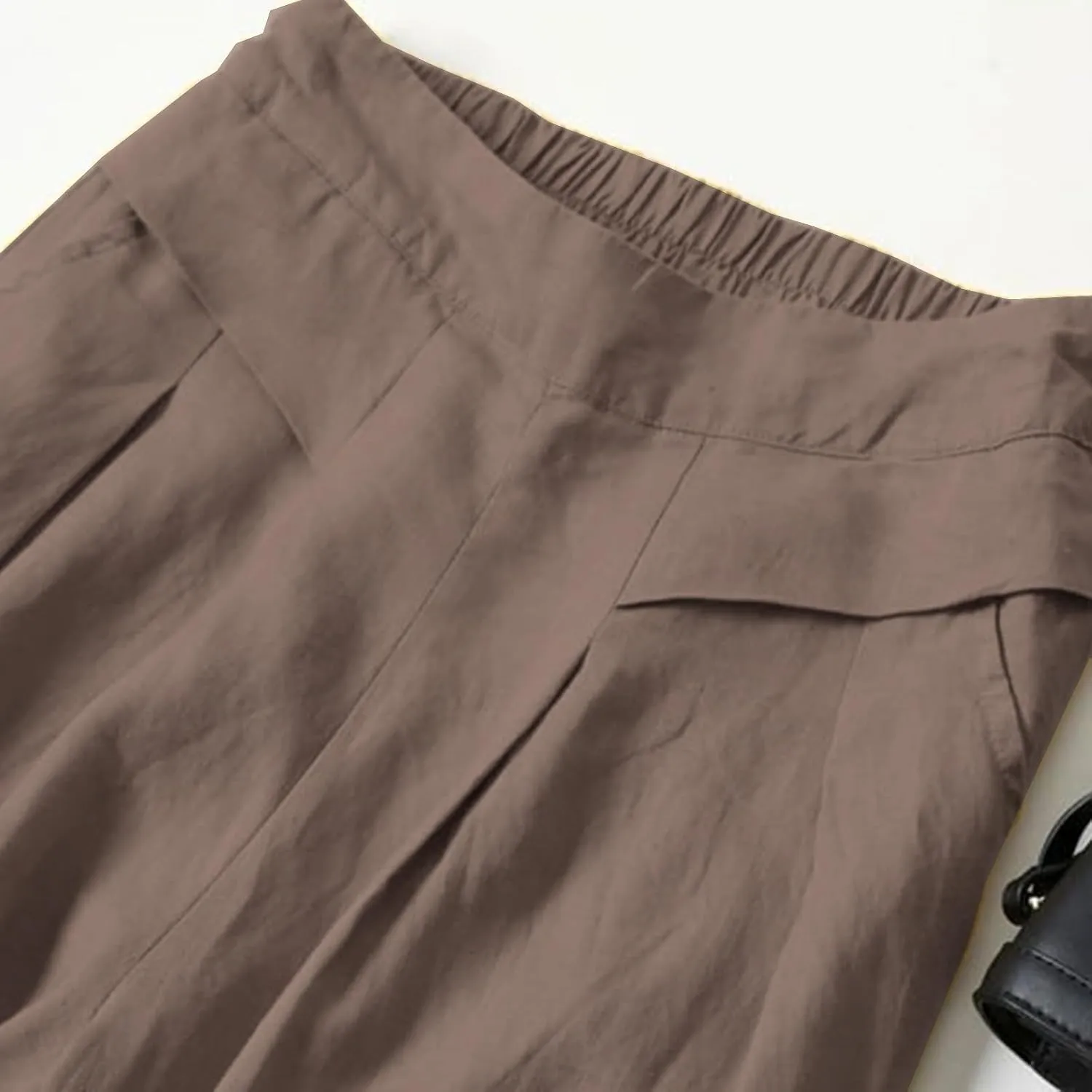 Womens Cotton Linen Palazzo Pants Casual High Elastic Waist Wide Leg Pants Summer Comfortable Flowy Pant
