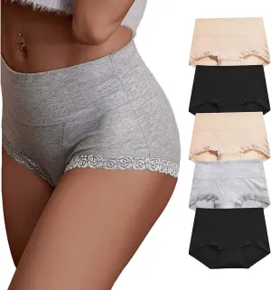 Women's Cotton Underwear,Ladies Soft Stretch Tummy Control Comfy No Muffin Panties Boyshorts