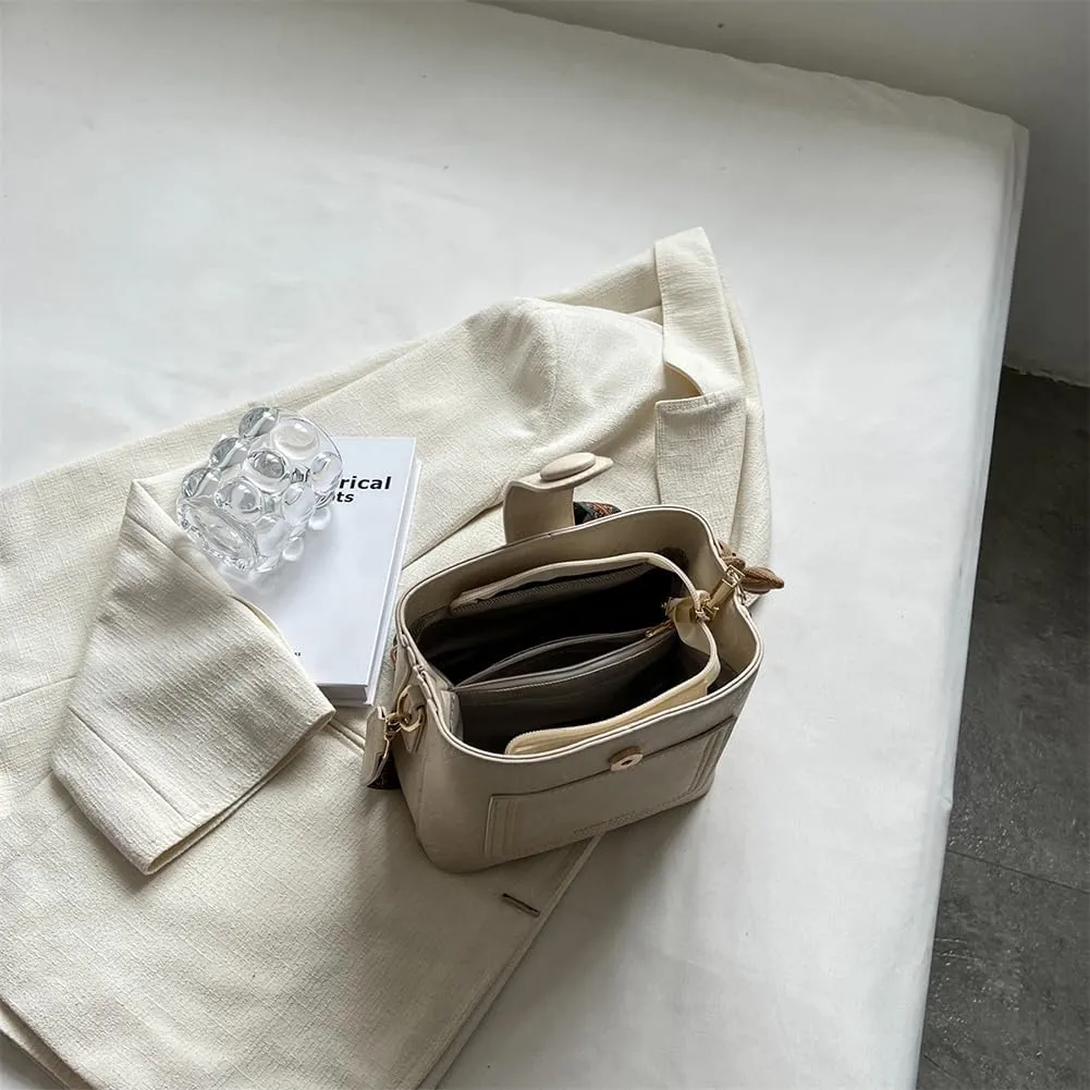 Womens Crossbody Bags Mini Faux Leather Shoulder Bag with Guitar Strap Small Bucket Hobo Bag Purses with Bunny Doll