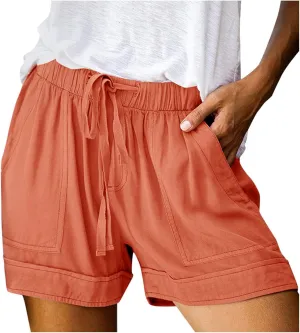 Womens Drawstring Shorts Summer Elastic Waist Casual Lightweight with Pockets #45