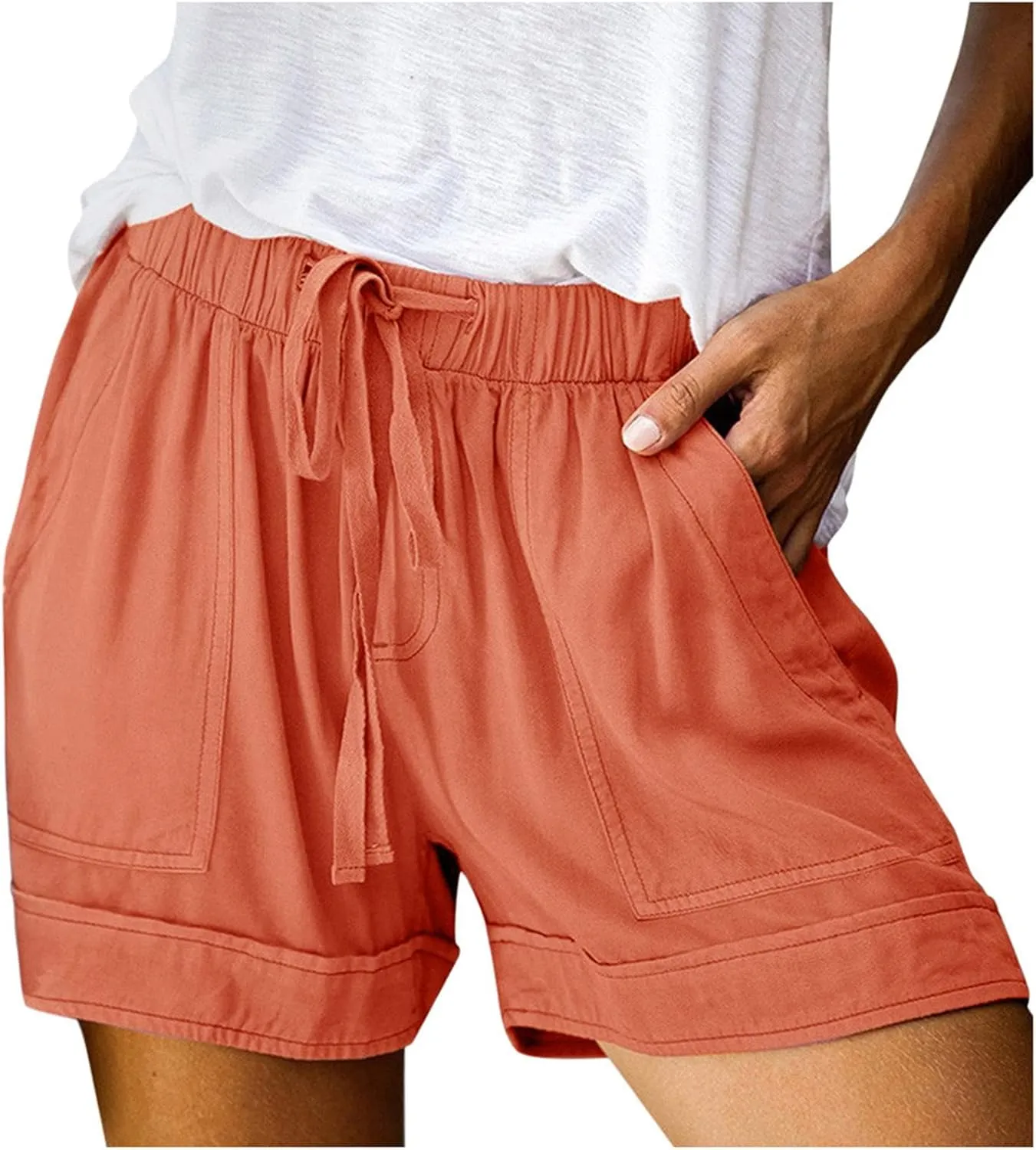 Womens Drawstring Shorts Summer Elastic Waist Casual Lightweight with Pockets #45